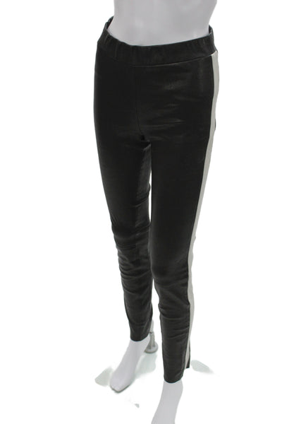 J Crew Women Jeggings Black Leather Spandex Designer Pants Size 2