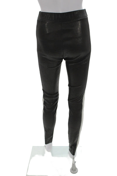 J Crew Women Jeggings Black Leather Spandex Designer Pants Size 2