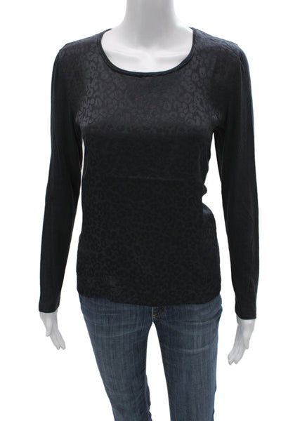 Gerard Darel Women Basic Black Silk Leopard Print Long Sleeve T-Shirt Size 2