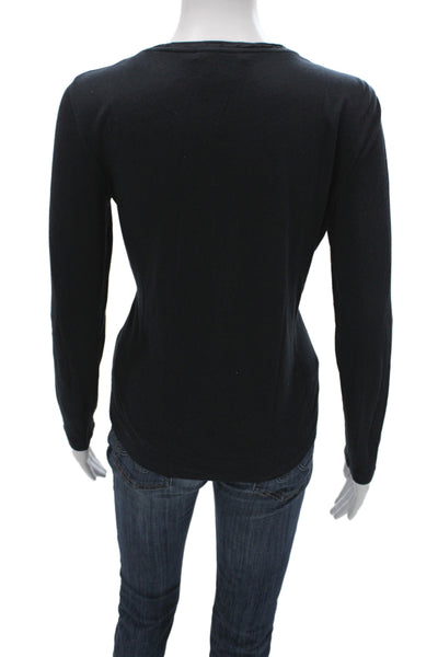 Gerard Darel Women Basic Black Silk Leopard Print Long Sleeve T-Shirt Size 2