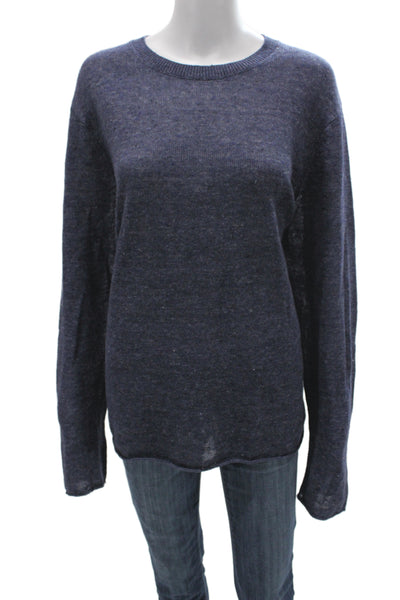 Vince Unisex Dark Blue 100% Linen Pullover Sweater Crew Neck Long Sleeve Size L