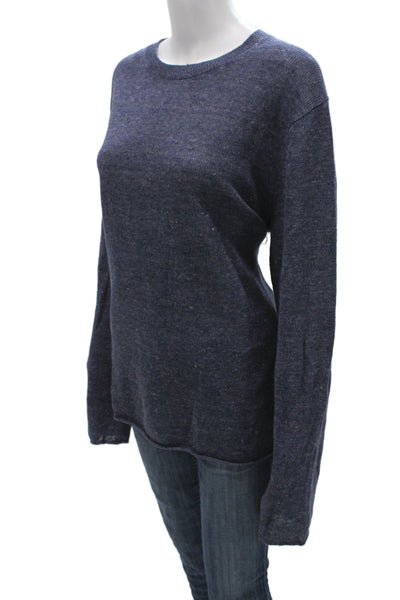 Vince Unisex Dark Blue 100% Linen Pullover Sweater Crew Neck Long Sleeve Size L
