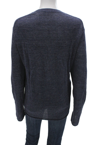 Vince Unisex Dark Blue 100% Linen Pullover Sweater Crew Neck Long Sleeve Size L
