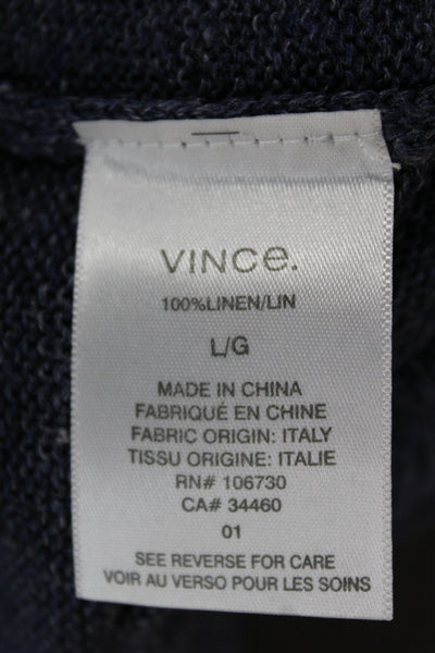 Vince Unisex Dark Blue 100% Linen Pullover Sweater Crew Neck Long Sleeve Size L
