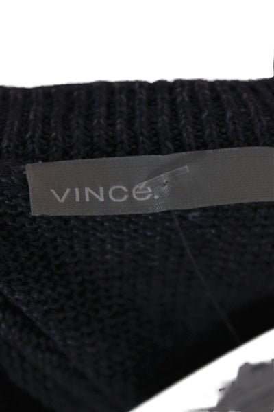 Vince Unisex Dark Blue 100% Linen Pullover Sweater Crew Neck Long Sleeve Size L