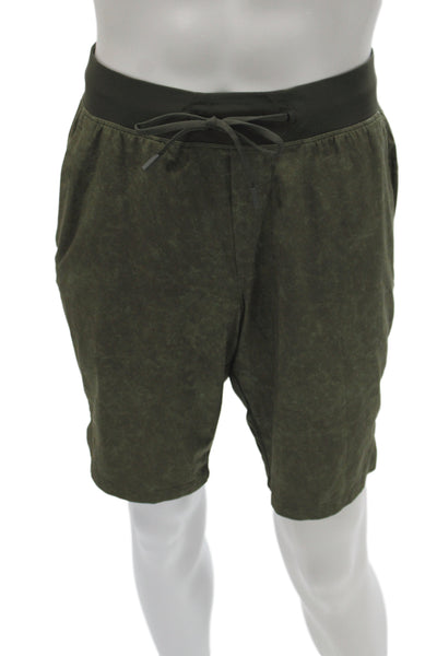 Lululemon Mens Green Camo Sweat Shorts Drawstring 86% recycled polyester Size S