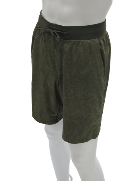 Lululemon Mens Green Camo Sweat Shorts Drawstring 86% recycled polyester Size S