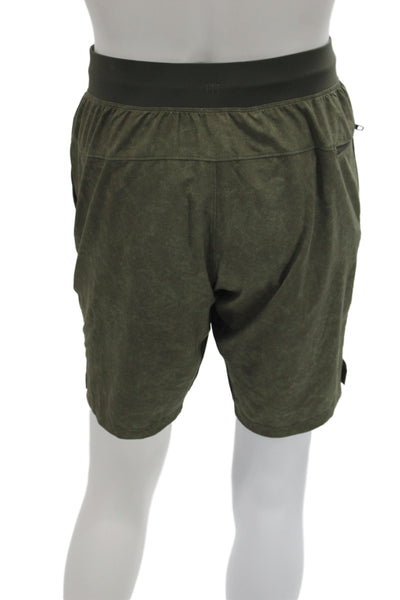 Lululemon Mens Green Camo Sweat Shorts Drawstring 86% recycled polyester Size S