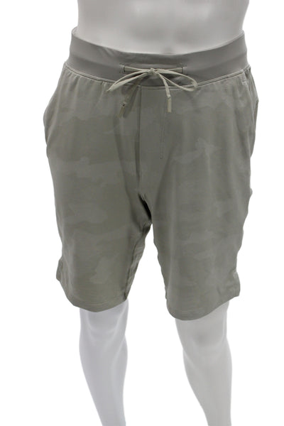 Lululemon Mens Green Camo Sweat Shorts Drawstring 86% recycled polyester Size S