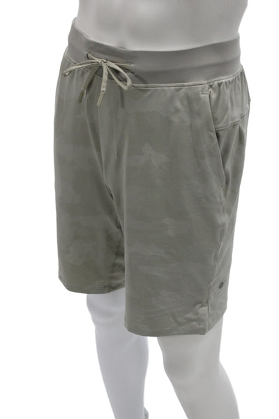 Lululemon Mens Green Camo Sweat Shorts Drawstring 86% recycled polyester Size S