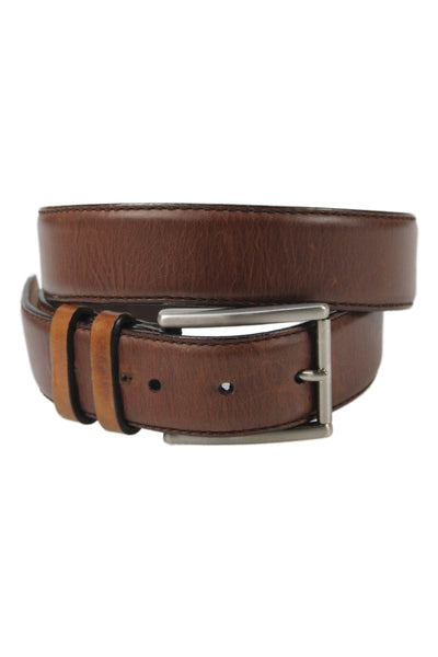 Cole Haan Mens Leather Silver Tone Belt Saddle Brown Size 32