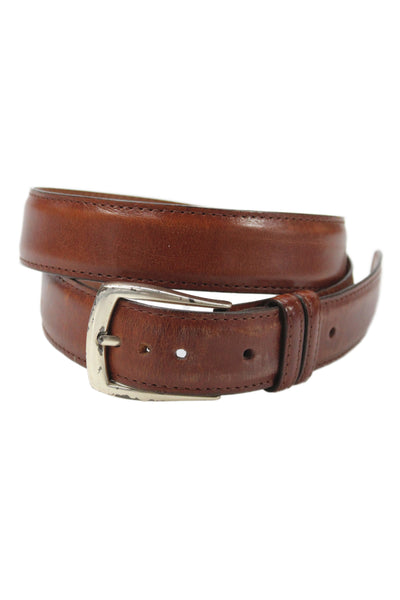 Trafalgar Mens Leather Silver Tone Belt Cognac Brown Size 34