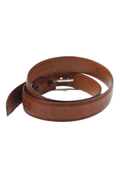Trafalgar Mens Leather Silver Tone Belt Cognac Brown Size 34