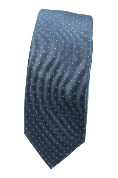 The Tie Bar Mens Silk Polka Dot Skinny Necktie Blue White