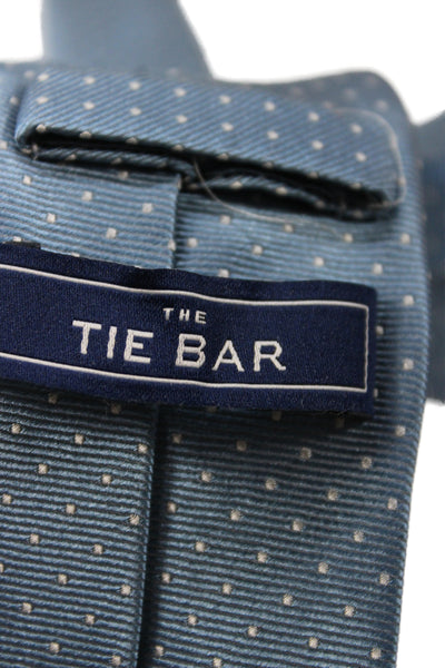 The Tie Bar Mens Silk Polka Dot Skinny Necktie Blue White