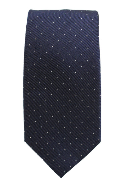 J Crew Mens Silk Polka Dot Skinny Necktie Navy Blue White