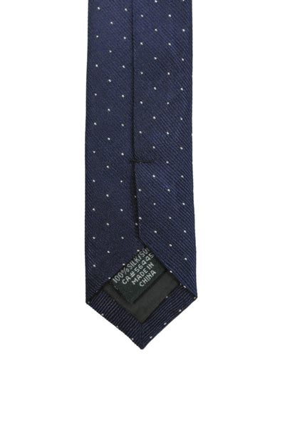 J Crew Mens Silk Polka Dot Skinny Necktie Navy Blue White