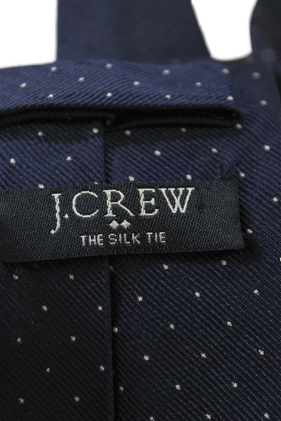 J Crew Mens Silk Polka Dot Skinny Necktie Navy Blue White
