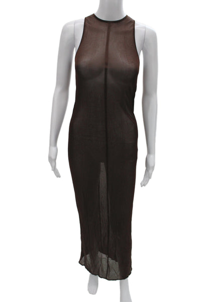Saint Laurent Women Maxi Tank Dress Brown High Neck Sleeveless Viscose Size XS