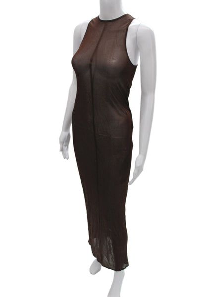 Saint Laurent Women Maxi Tank Dress Brown High Neck Sleeveless Viscose Size XS