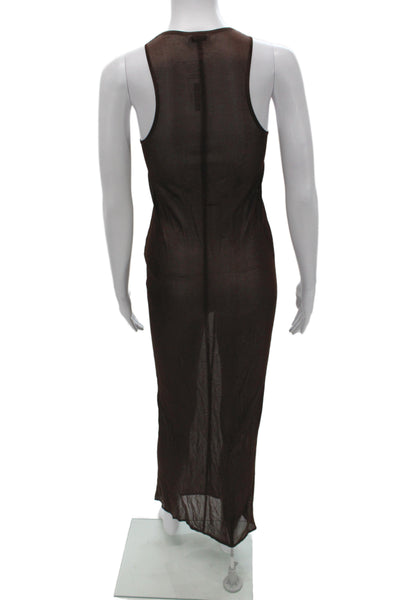 Saint Laurent Women Maxi Tank Dress Brown High Neck Sleeveless Viscose Size XS