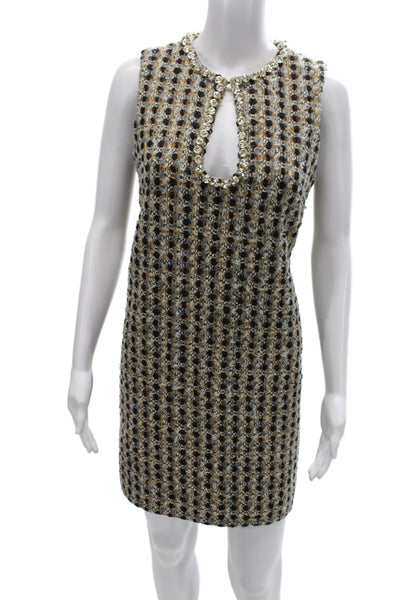 Sandro Women Beige Check Shift Dress Sleeveless Button Size 36