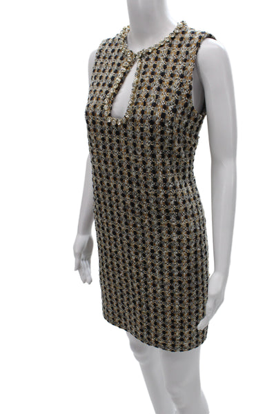 Sandro Women Beige Check Shift Dress Sleeveless Button Size 36