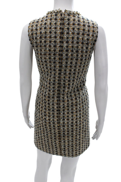 Sandro Women Beige Check Shift Dress Sleeveless Button Size 36