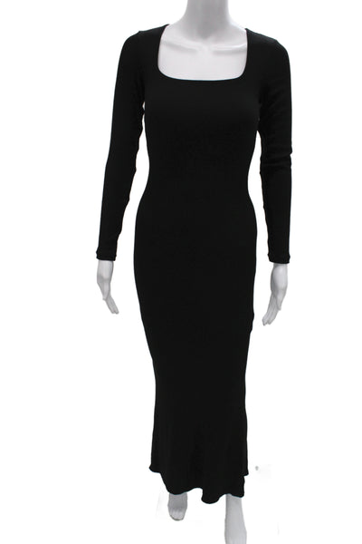 Popilush Womens Bodycon Maxi Dress Black Square Neck Long Sleeve Size S