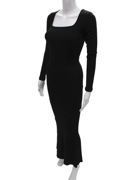 Popilush Womens Bodycon Maxi Dress Black Square Neck Long Sleeve Size S