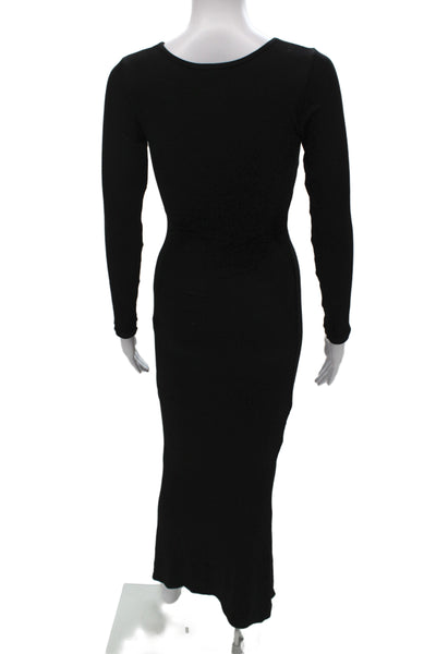 Popilush Womens Bodycon Maxi Dress Black Square Neck Long Sleeve Size S