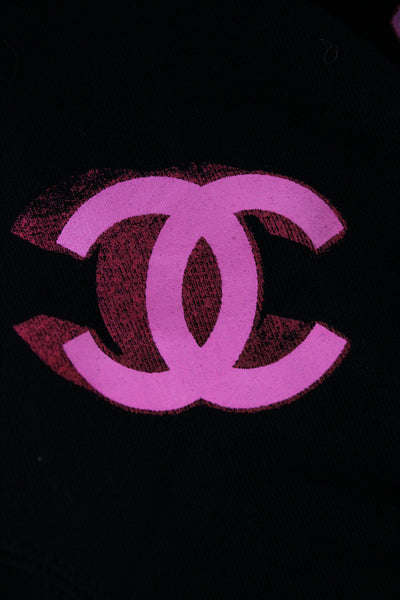 Chanel Women Pullover Black Collared Graphic Long Sleeve Cotton Size XS