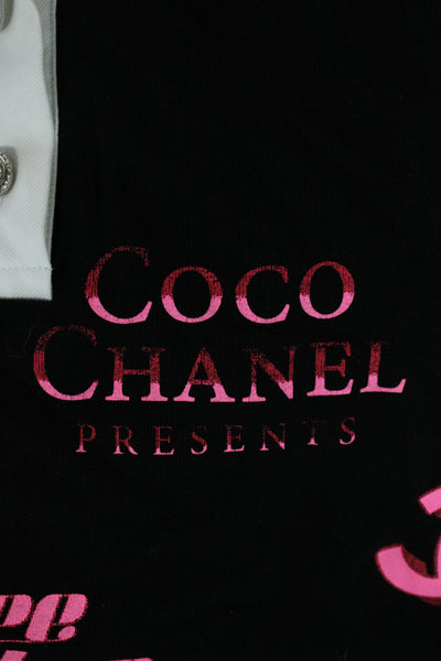 Chanel Women Pullover Black Collared Graphic Long Sleeve Cotton Size XS