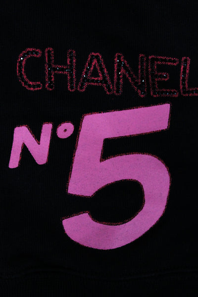 Chanel Women Pullover Black Collared Graphic Long Sleeve Cotton Size XS