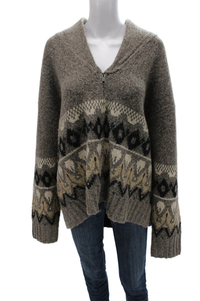 Joes Unisex Full Zip V Neck Fair Isle Cardigan Brown Long Sleeve Size XL