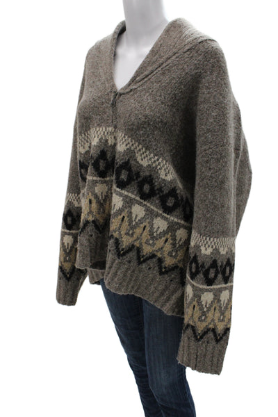 Joes Unisex Full Zip V Neck Fair Isle Cardigan Brown Long Sleeve Size XL