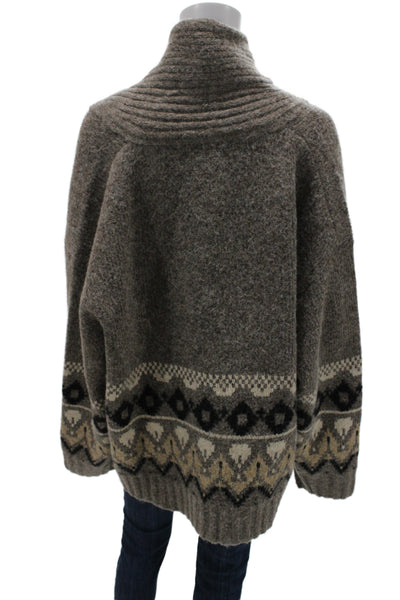 Joes Unisex Full Zip V Neck Fair Isle Cardigan Brown Long Sleeve Size XL