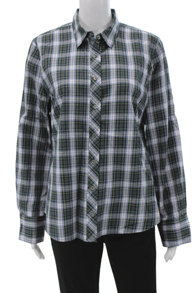 J Crew Women Plaid Collared Long Sleeve 100% Cotton Button-Up Green Size 12