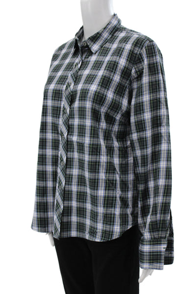 J Crew Women Plaid Collared Long Sleeve 100% Cotton Button-Up Green Size 12