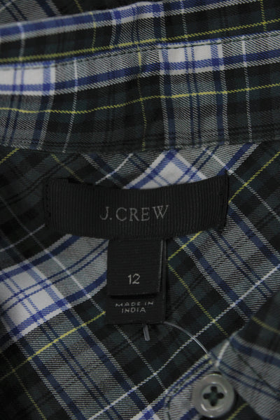 J Crew Women Plaid Collared Long Sleeve 100% Cotton Button-Up Green Size 12