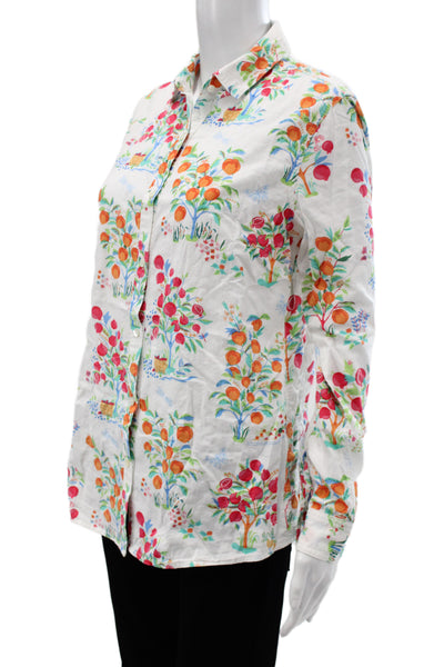 J. Mclaughlin Women Collared Button-Up Graphic Print Long Sleeve White Size XS