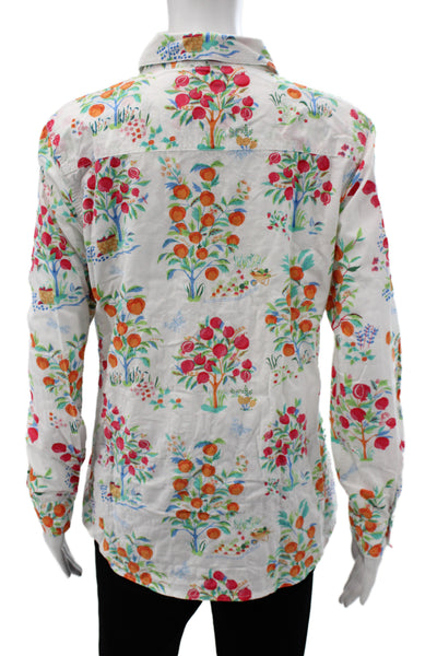 J. Mclaughlin Women Collared Button-Up Graphic Print Long Sleeve White Size XS