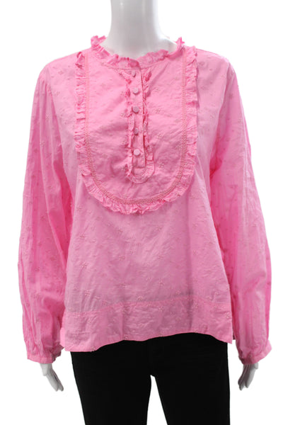 J Crew Women Pink Bohemian Tunic Long Sleeve Cotton Button Size L