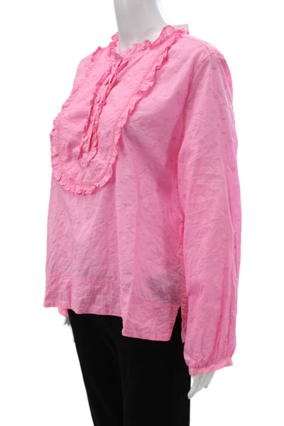 J Crew Women Pink Bohemian Tunic Long Sleeve Cotton Button Size L