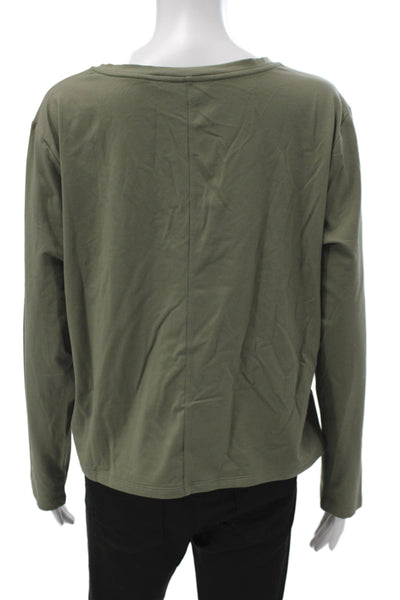 Athleta Womens V-Neck Long Sleeve Basic T-Shirt Green Supima Cotton Size L