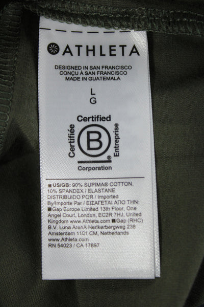 Athleta Womens V-Neck Long Sleeve Basic T-Shirt Green Supima Cotton Size L