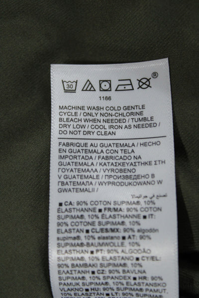 Athleta Womens V-Neck Long Sleeve Basic T-Shirt Green Supima Cotton Size L