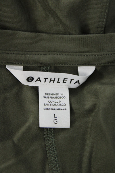 Athleta Womens V-Neck Long Sleeve Basic T-Shirt Green Supima Cotton Size L