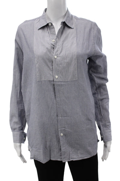 Theory Womens Striped Cotton Button-Up Shirt Long Sleeve Size XS Petites