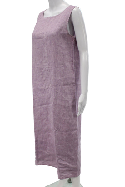 Eileen Fisher Women Shift Sleeveless Square Neck Irish Linen Purple Dress Size M